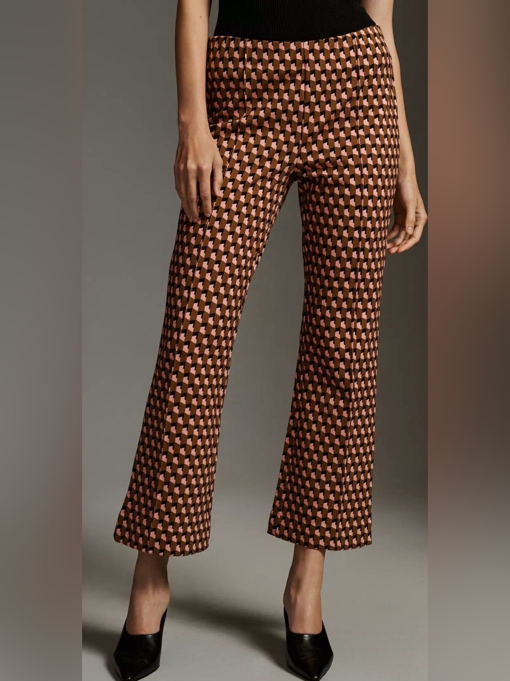 MAEVE by ANTHROPOLOGIE The Margot Cropped Kick-Flare Pants Brown Pink Size M